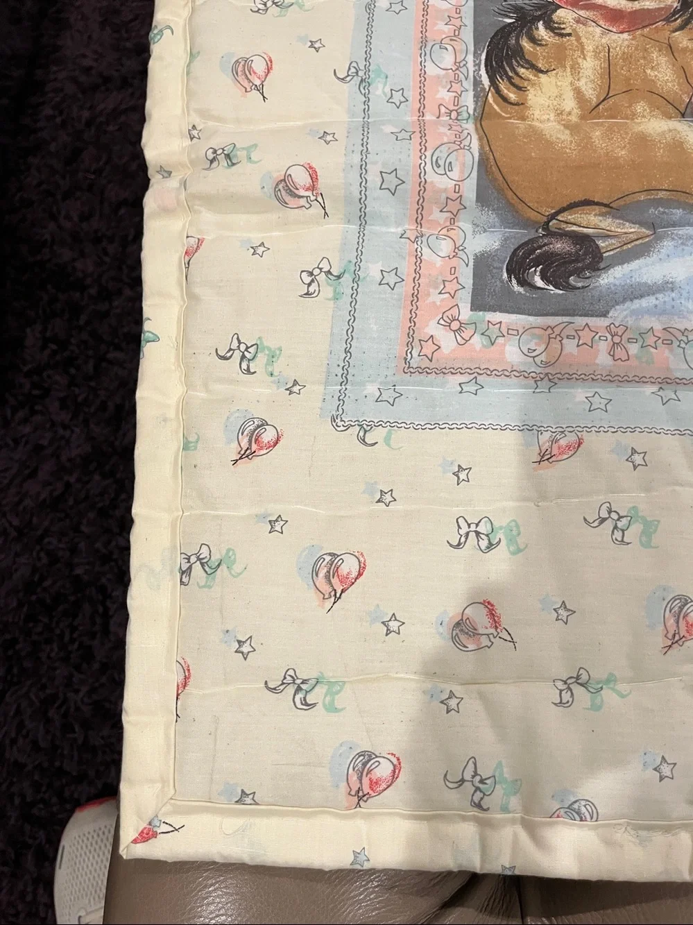 once upon a Time Teddy Bear Story Quilted Baby Blanket - Cream, Blue, Red